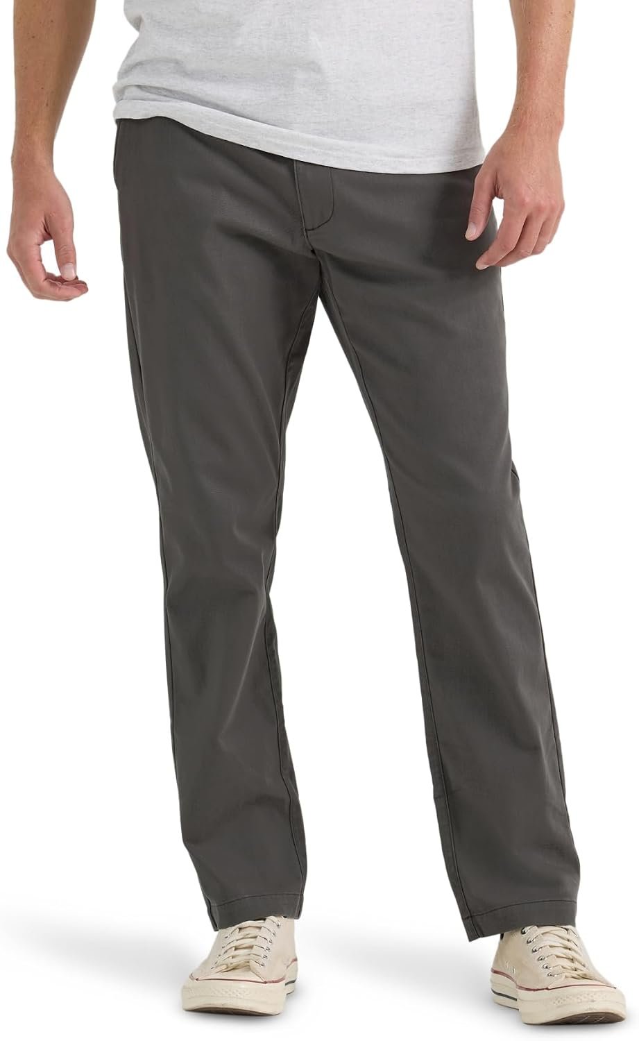 Men’s extreme motion flat front pants, relaxed taper.