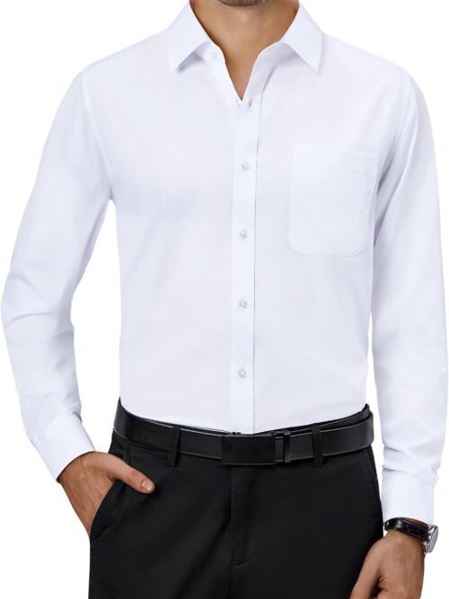 4-Way Stretch Long Sleeve Collared Casual Button Down Dress Shirt