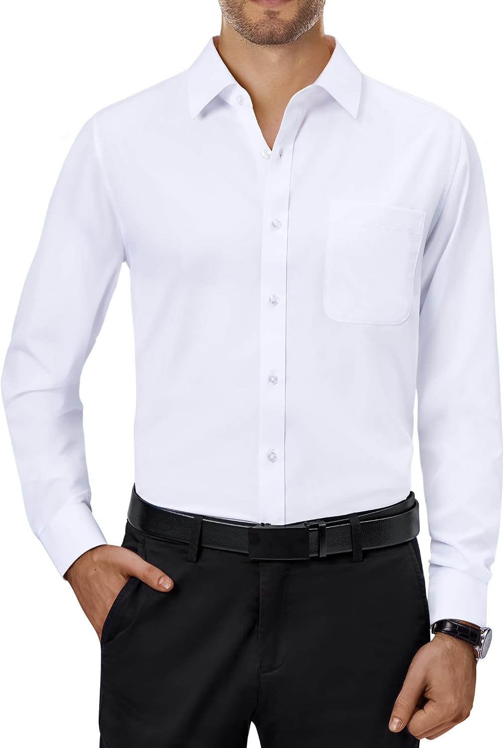 4-Way Stretch Long Sleeve Collared Casual Button Down Dress Shirt