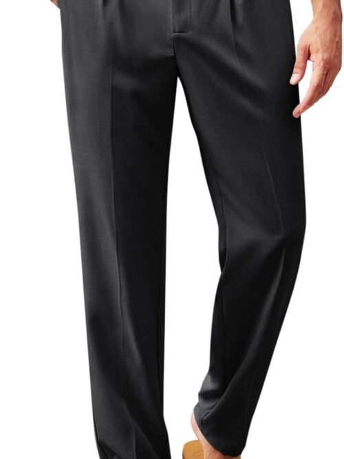Men's casual pants, elastic waist, lightweight, loose pleated, summer beach style.