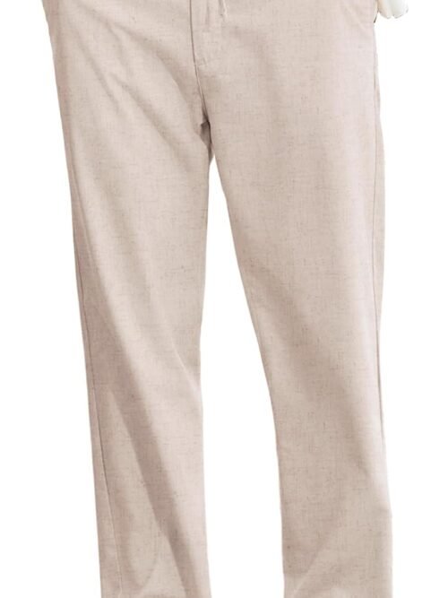 Men's cotton linen pants, lightweight, drawstring, elastic waist, stretch, breathable.