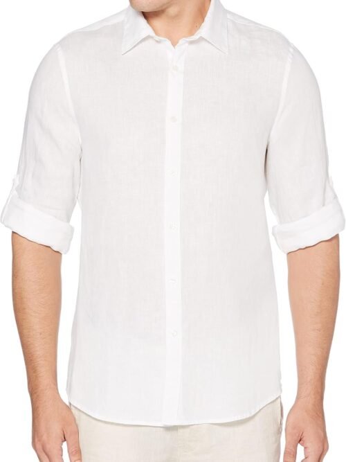 Roll Sleeve 100% Linen Button-Down Shirt X-Small to 5X