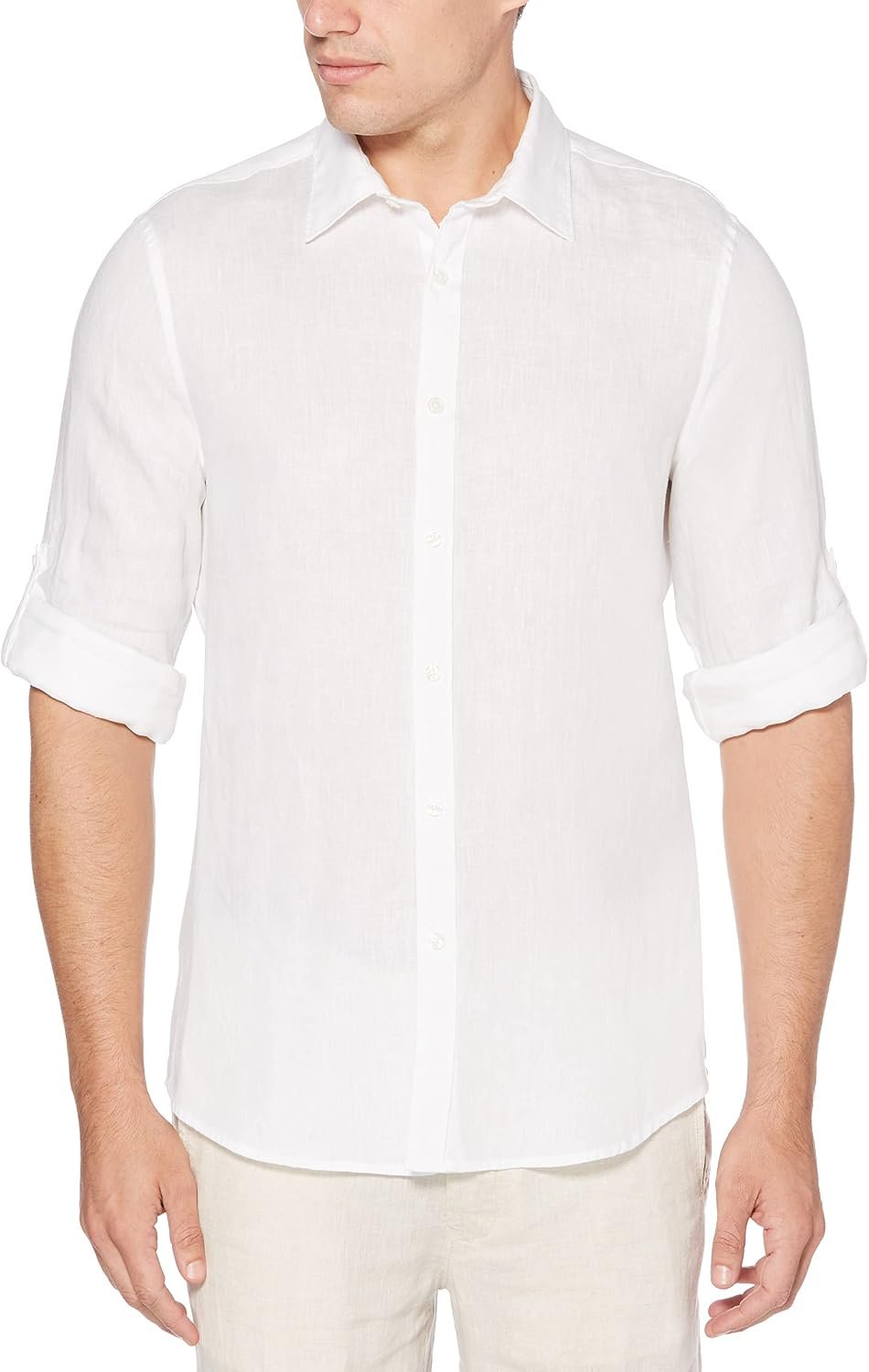 Roll Sleeve 100% Linen Button-Down Shirt X-Small to 5X