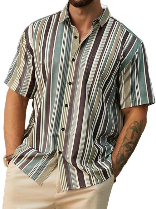 Striped Short Sleeve Summer Hawaiian Shirt