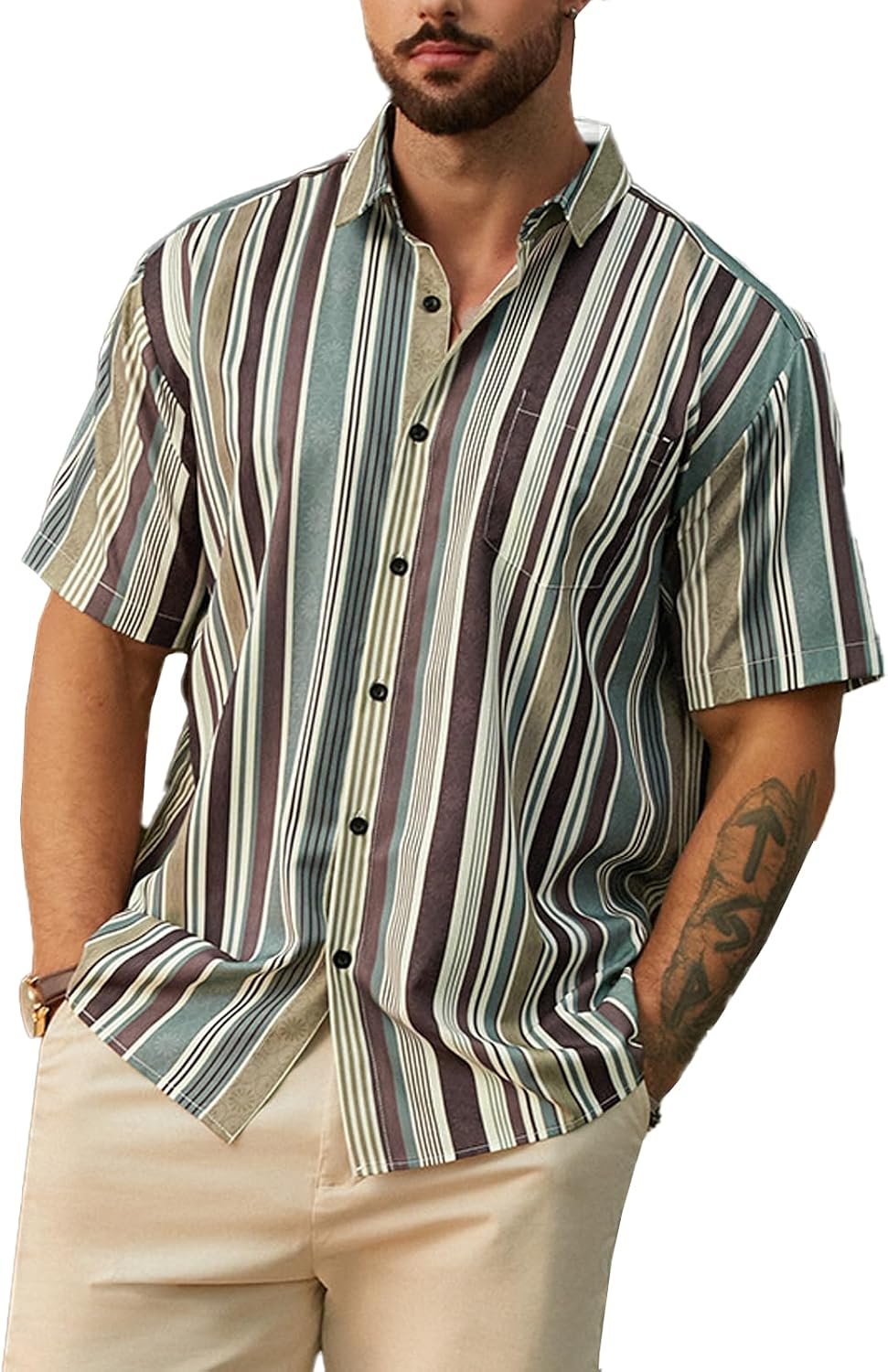 Striped Short Sleeve Summer Hawaiian Shirt