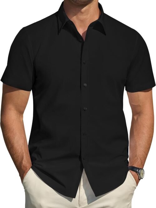Short Sleeve Stretch Stain Shield Dress Shirt Solid