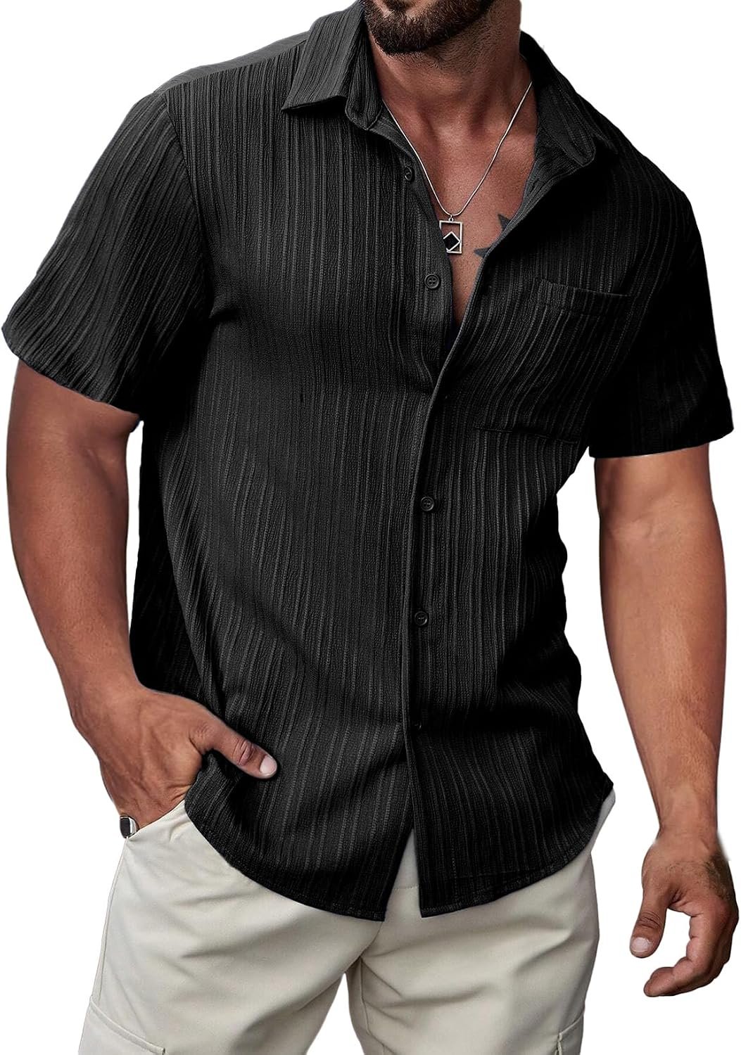 Textured Short Sleeve Linen Hawaiian Shirt