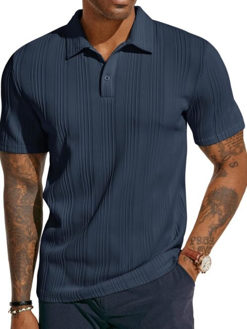 Textured Knit Stretchy Golf Polo Shirt