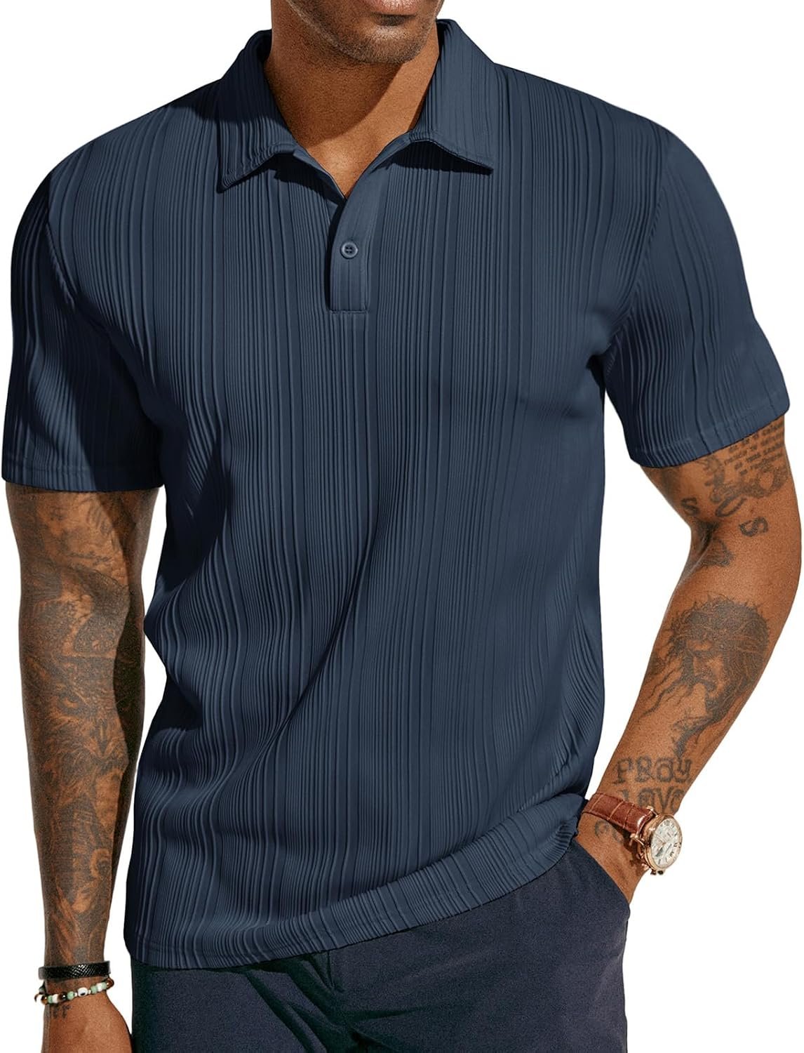 Textured Knit Stretchy Golf Polo Shirt
