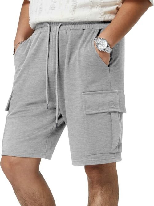 Drawstring Elastic Waist Cotton Sweat Cargo Jogger Shorts