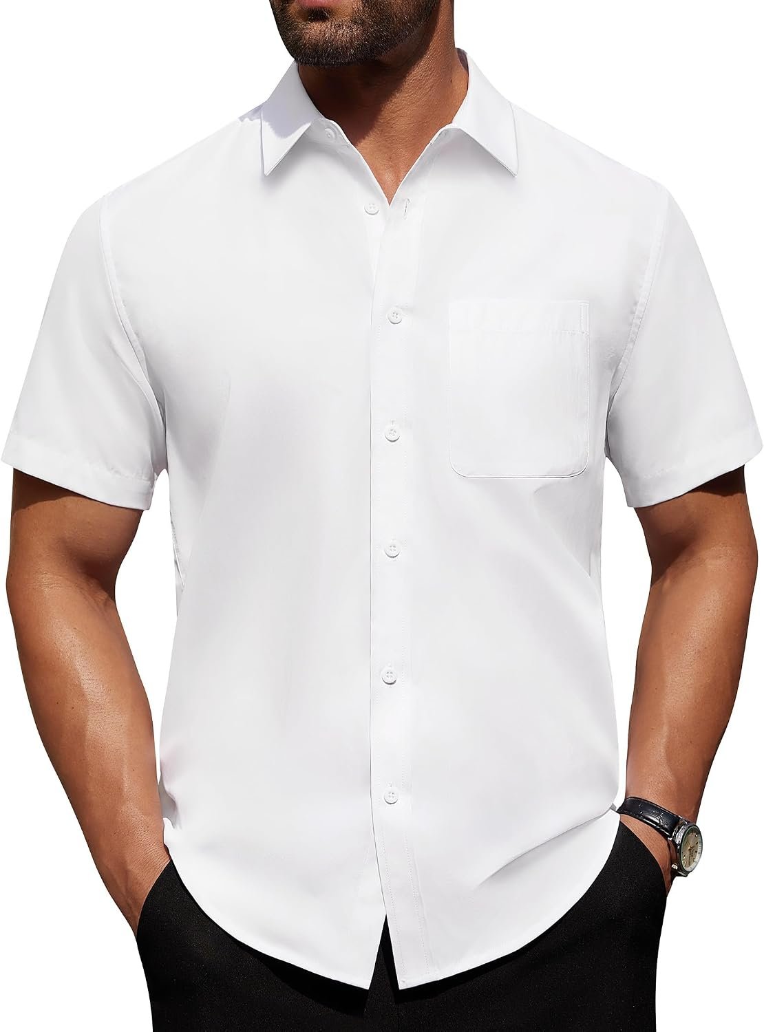 Short Sleeve Wrinkle Free Dress Shirt Solid