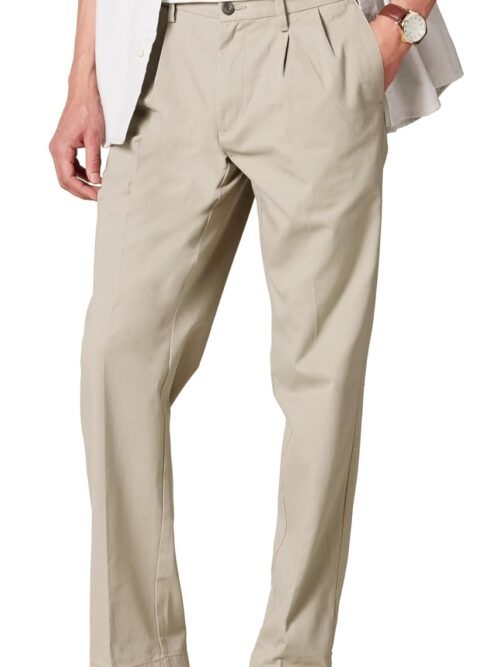 Men's classic-fit chino pants, wrinkle-resistant, pleated.