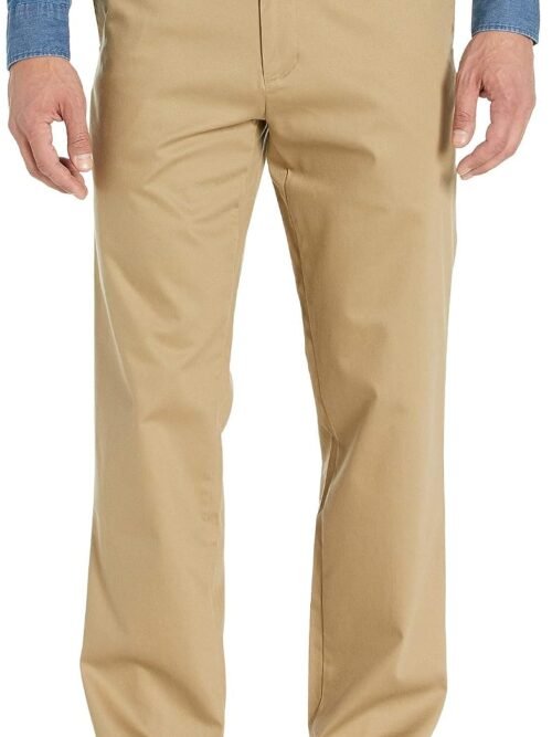 Men's straight fit khaki pants, stretch cotton.