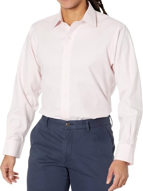 Non-Iron Stretch Twill Solid Dress Shirt Spread Collar