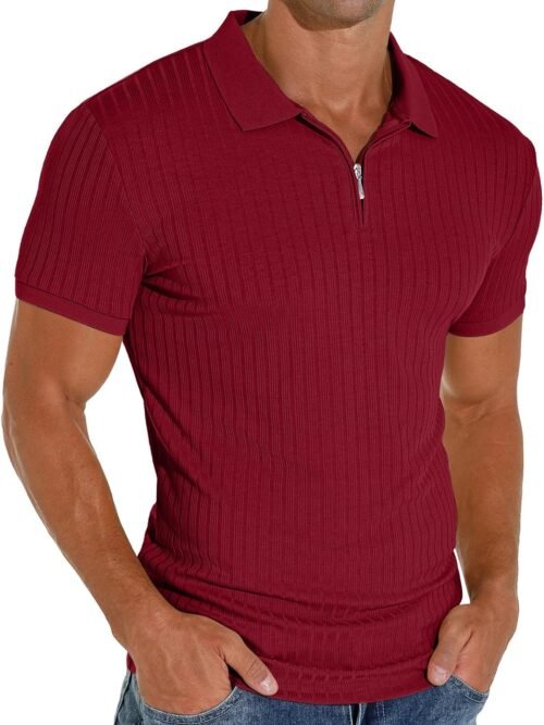 Slim Fit Short/Long Sleeve Zipper Polo Shirt
