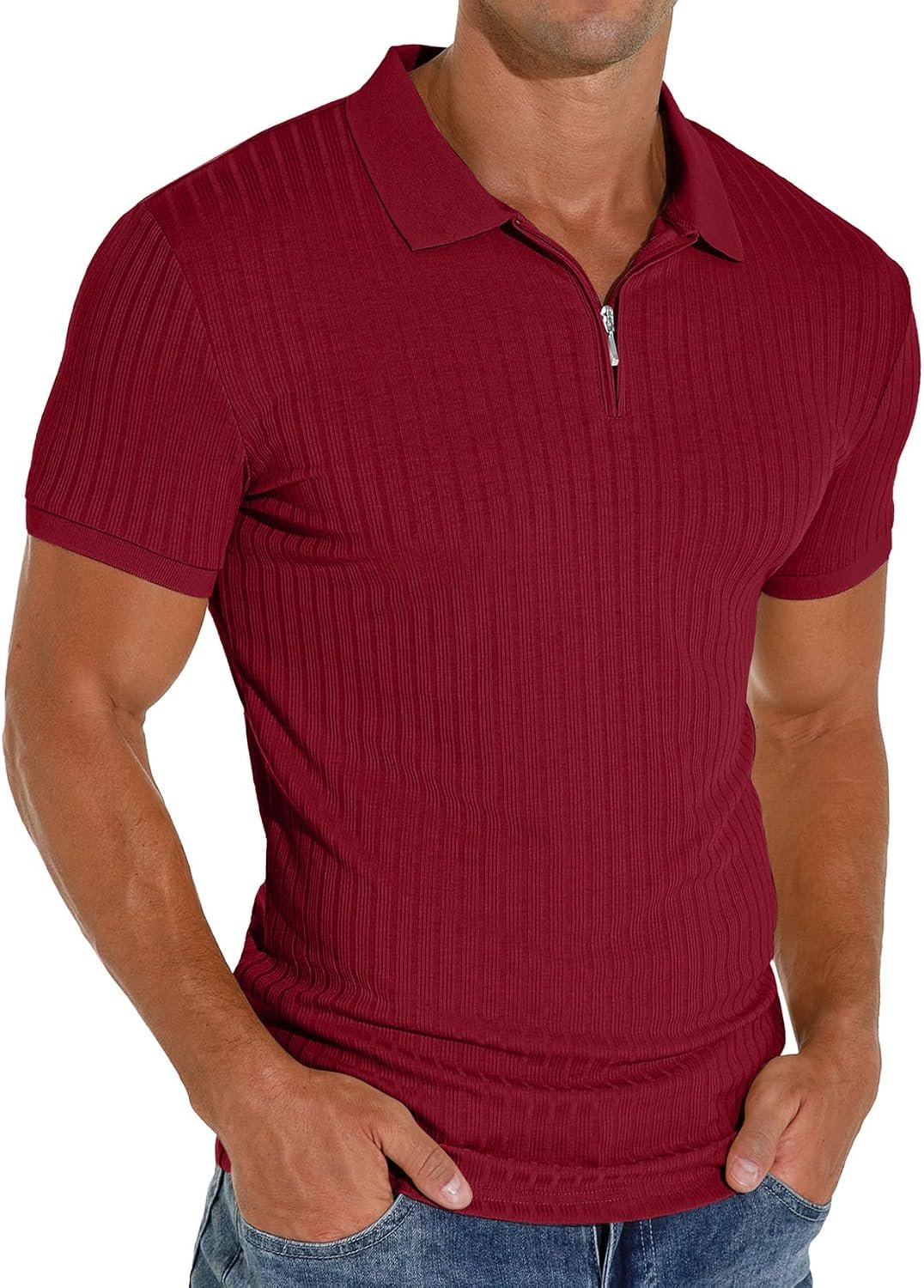 Slim Fit Short/Long Sleeve Zipper Polo Shirt