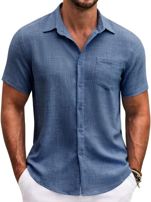 Button Down Short Sleeve Textured Shirt with Pocket