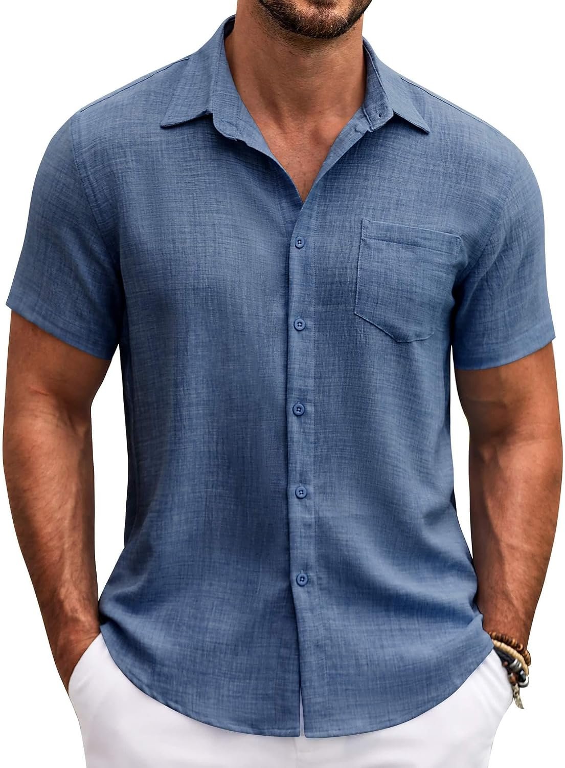 Button Down Short Sleeve Textured Shirt with Pocket