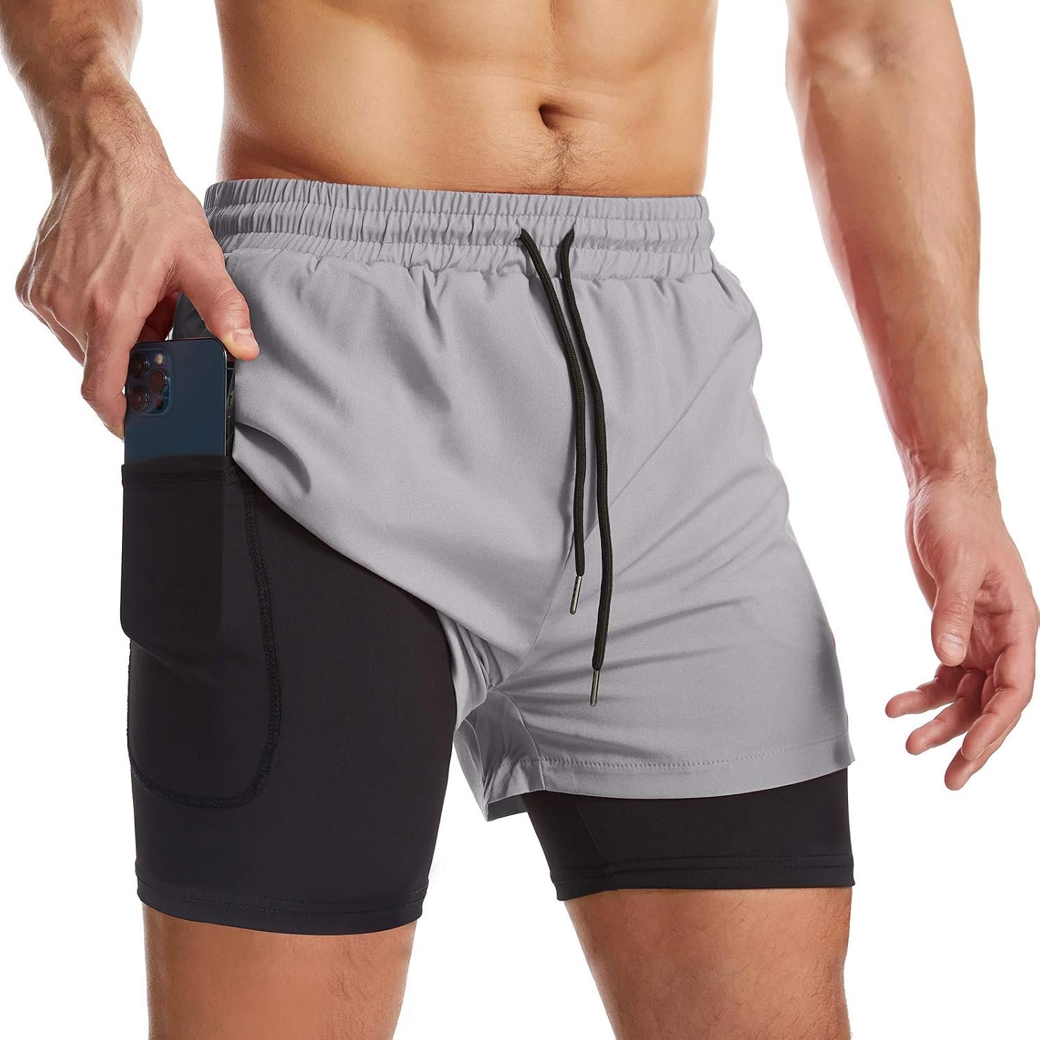 2-in-1 Quick Dry Running Shorts with Liner and Zip Pockets