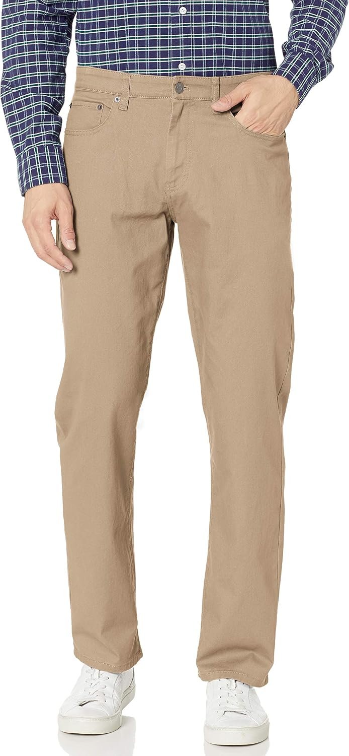 Men’s 5-pocket stretch twill pants.