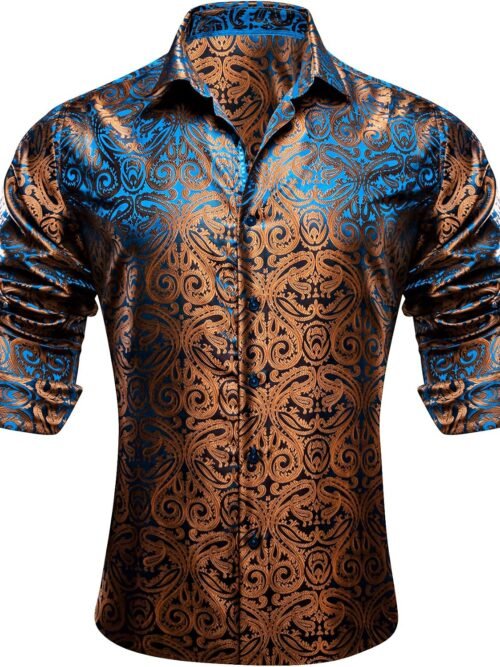Paisley Silk Long Sleeve Button Down Dress Shirt Formal