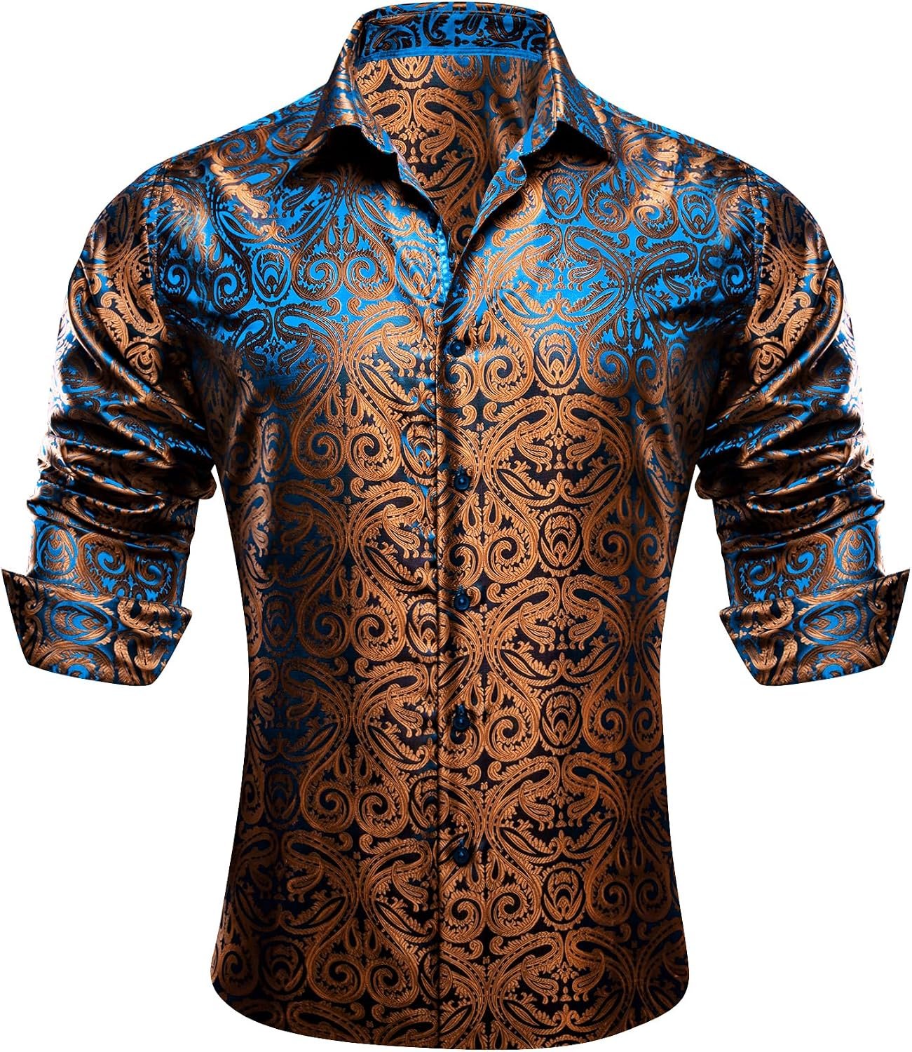 Paisley Silk Long Sleeve Button Down Dress Shirt Formal