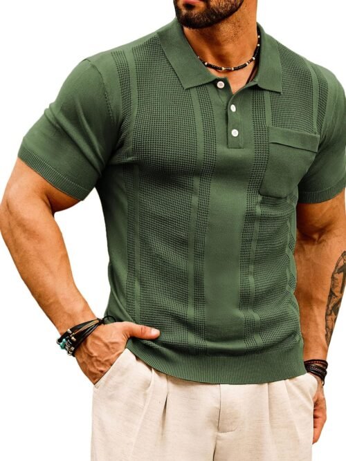 Textured Lightweight Short Sleeve Knit Polo Shirt