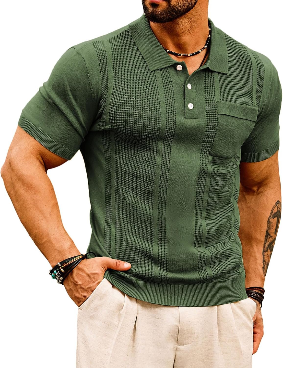 Textured Lightweight Short Sleeve Knit Polo Shirt