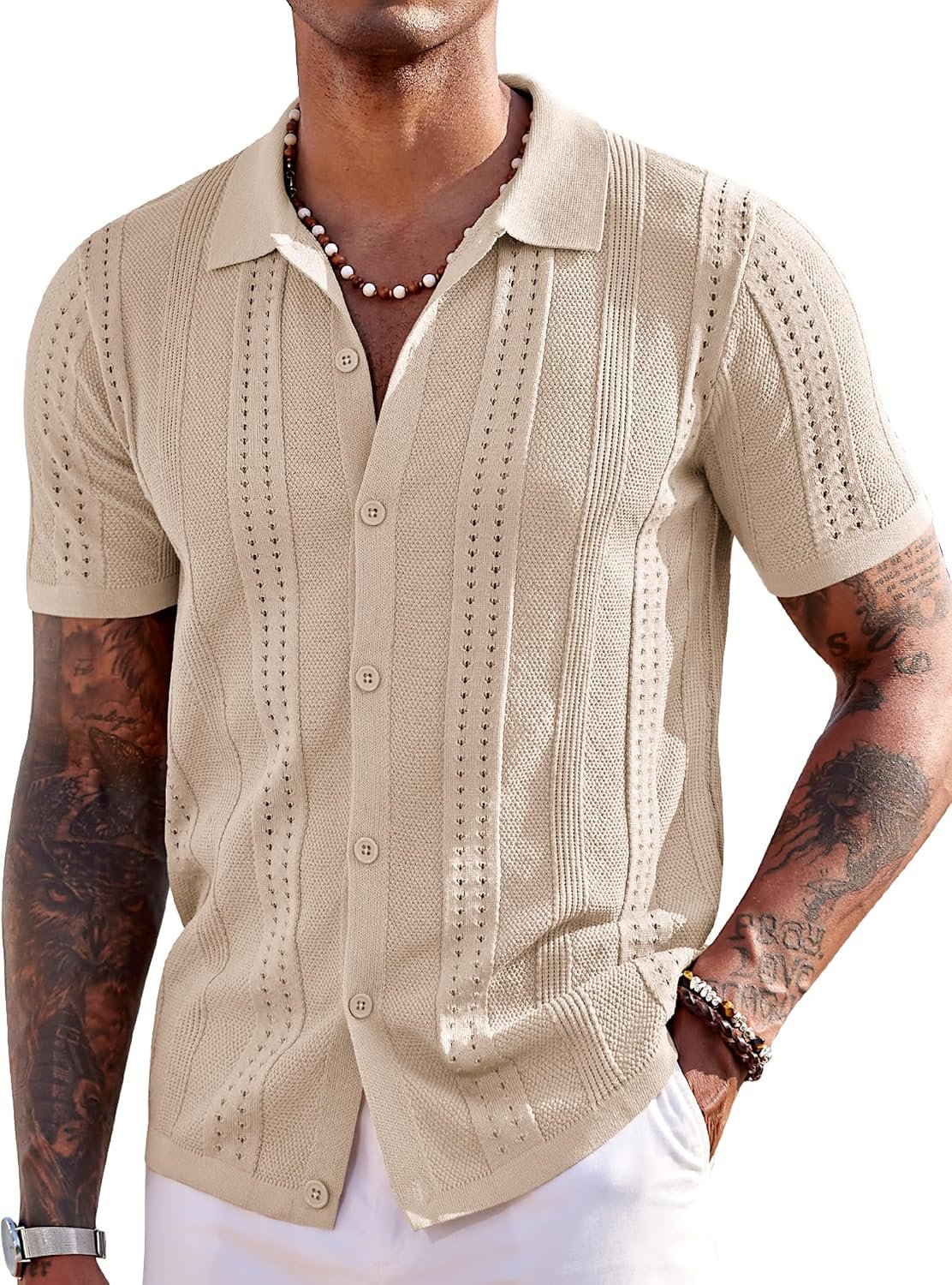 Short Sleeve Knit Button Down Polo Shirt