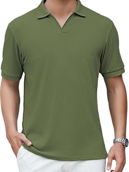 V-Neck Short Sleeve Cotton Polo Shirt