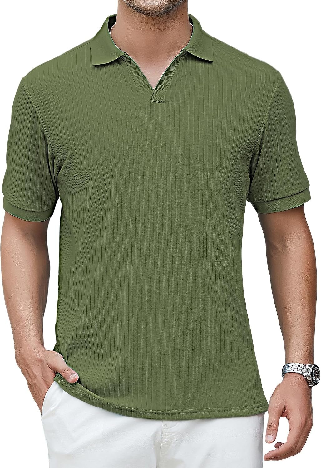 V-Neck Short Sleeve Cotton Polo Shirt