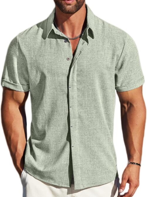 Linen Short Sleeve Button Down Casual Shirt
