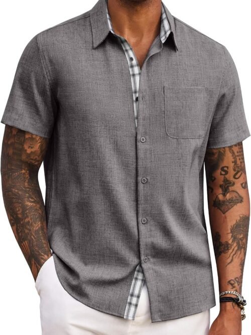 Short Sleeve Casual Button Down Shirt with Pocket