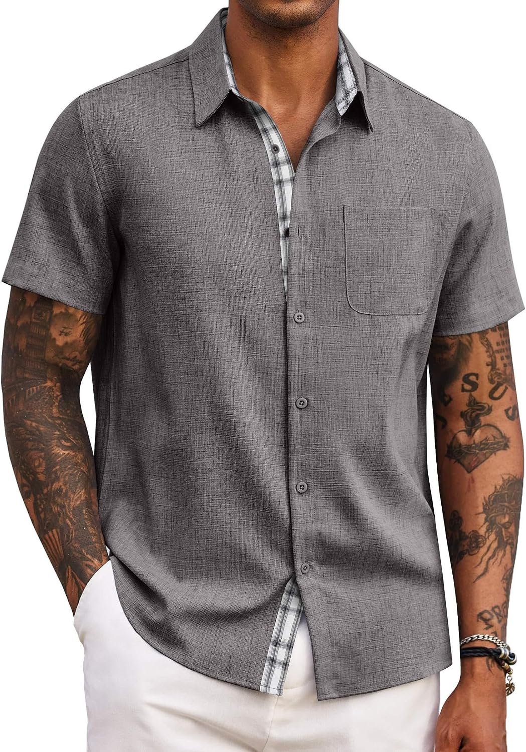 Short Sleeve Casual Button Down Shirt with Pocket