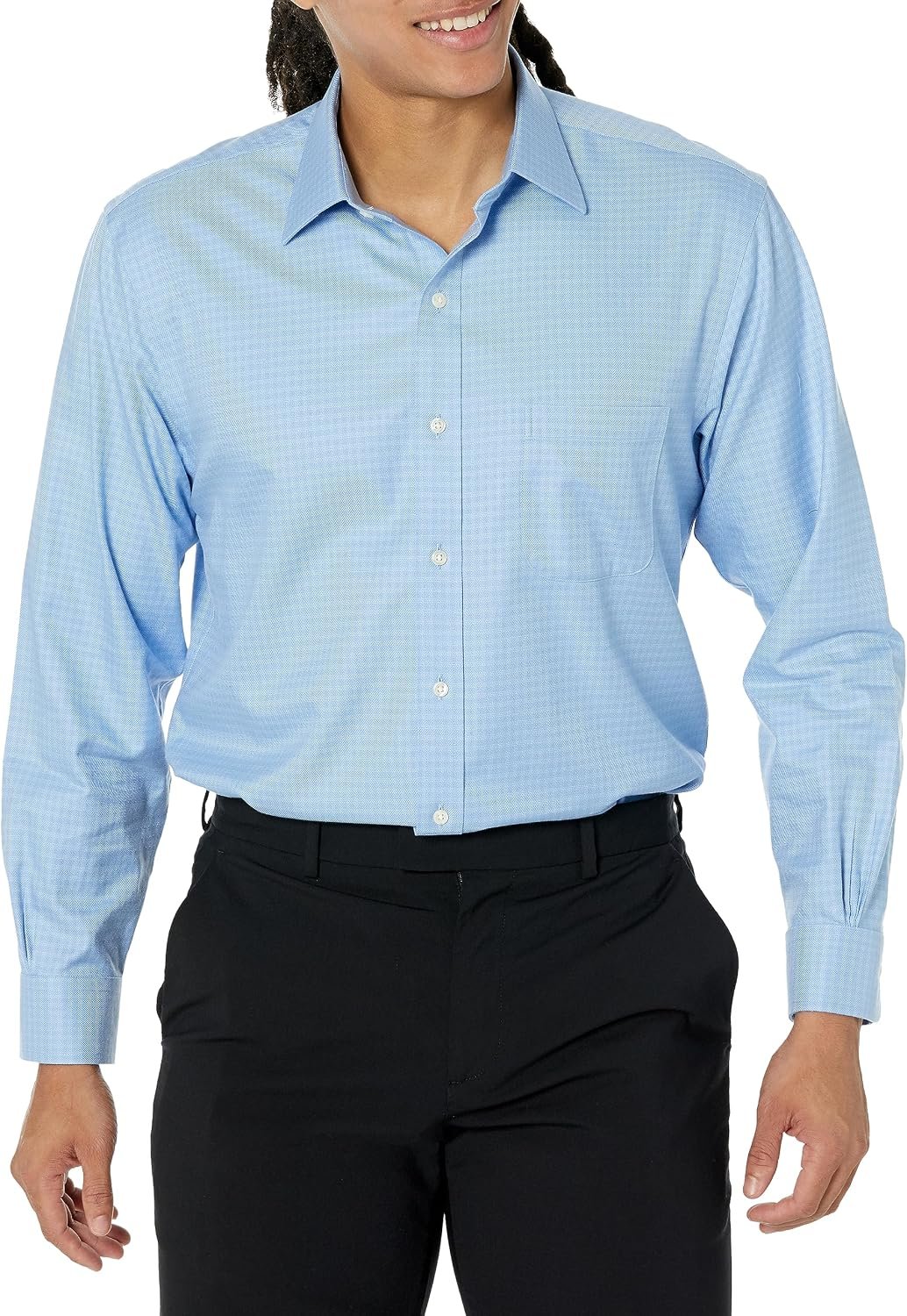 Non-Iron Stretch Dobby Spread Collar Check Dress Shirt